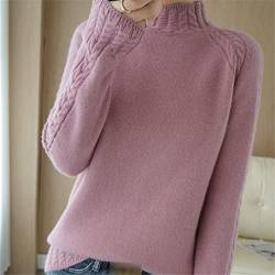 Mkjuuior Frühling und Herbst 100% Wolle Pullover Damen High Neck Dünn Strickpullover Kurz Langarm Kaschmir Pullover, braun, XL von Mkjuuior