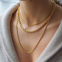 Mknaz Goldfarbene gedrehte Kordelkette, klobige, breite dünne Ketten für Damen, minimalistische Halskette, Einheitsgröße, Achat von Mknaz