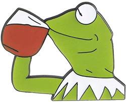 Kermit Emaille-Brosche Pepe der Frosch verschüttet Tee von Mlian