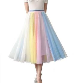 Damen Tüllröcke Midi Elastische Hohe Taille Plissee Mesh Flowy A-Linie Party Lange Tutu Röcke…, 232232 Linght Regenbogen, Groß von Mliyasan