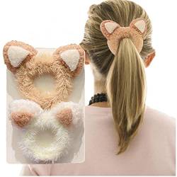 Mllkcao 2 Stück Haargummi Samt Plüsch Katzenohren Bärenohren Geweih Scrunchies Elastizität Super süße Haarband Haarschmuck für Mädchen Damen von Mllkcao