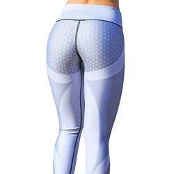 Mlosportlife Sexy Leggings mit Wabenmuster, für Damen, Fitnessstudio, Workout, Hose, elastisch, Anti-Cellulite-Strumpfhose (grau, L) von Mlosportlife