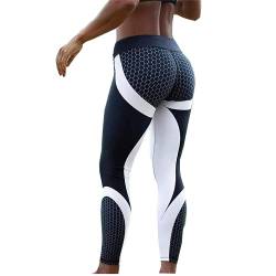 Mlosportlife Sexy Leggings mit Wabenmuster, für Damen, Fitnessstudio, Workout, Hose, elastisch, Anti-Cellulite-Strumpfhose (schwarz, L) von Mlosportlife