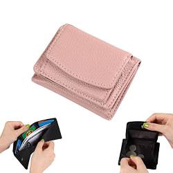 MnPalettey 2023 Neue Echtleder Blocking Card Holder Organizer Pocket Mini Wallet, Compact Bifold Kleine Ledergeldbörse für Frauen (Rosa) von MnPalettey