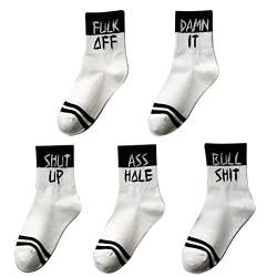 Unisex Letter Print Socken, Rude Language Socken Sportsocken Casual Fashion Hip Hop Sports Cotton Tube Socke Geschenk (5 Paare) von MnPalettey