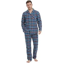Mnamo Herren Pyjama Set 100% Baumwolle Herren Flanell Schlafanzug Kariert Lang Pyjama mit Tasche von Mnamo