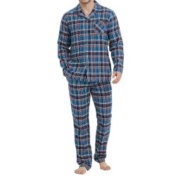 Mnamo Herren Pyjama Set 100% Baumwolle Herren Flanell Schlafanzug Kariert Lang Pyjama mit Tasche von Mnamo