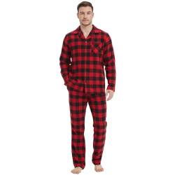Mnamo Herren Pyjama Set 100% Baumwolle Herren Flanell Schlafanzug Kariert Lang Pyjama mit Tasche von Mnamo