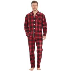 Mnamo Herrren Karomuster Schlafanzug Pyjama Set Langarm Rot Schwarz Weiche Nachtwäsche Bequemer 2 Stück S von Mnamo