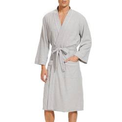 Mnemo Herren Bademantel Waffle Light Kimono Waffle Morgenmantel aus Bio-Baumwolle, Grau, XXL von Mnemo