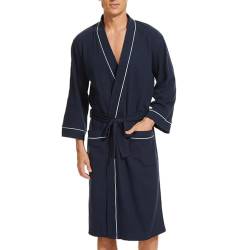 Mnemo Herren Bademantel Waffle Light Kimono Waffle Morgenmantel aus Bio-Baumwolle, Marine, M von Mnemo