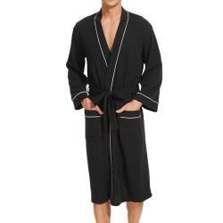 Mnemo Herren Bademantel Waffle Light Kimono Waffle Morgenmantel aus Bio-Baumwolle, Schwarz, L von Mnemo