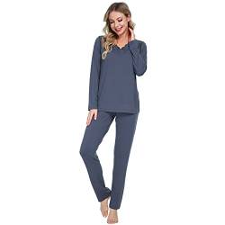 Mnemo Lace Schlafanzug für Damen Sexy Frauen Pyjama Set mit Hohler Spitze 2 Stück Weichem Lang Damen Nachtwäsche mit V-Ausschnitt von Mnemo