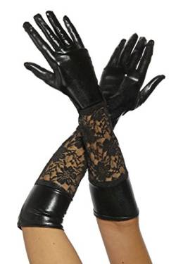 Lange Leder-Optik Handschuhe mit Spitze in schwarz von Mnixy