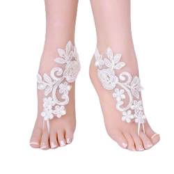 Mnixy Hochzeits-Fußkettchen aus Spitze mit Blumenmuster, 1 Paar Sandalen, Hochzeits-Fußkettchen, Hochzeit, Barfuß-Sandalen, Spitzen-Fußkettchen, perfekt für Strandhochzeiten, Party, 36-40 yards, von Mnixy