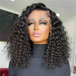 Kurze Lockige Bob Perücke Für Damen Klebefrei Brasilianisches Echthaar Lace Front Perücke 13 X 4 HD Lace Frontal Tiefe Wellen Perücken 13x4 Lace Wig 16inches#150% von Mnjyihy