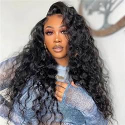 Lose Gewellte Damen Perücken Zum Tragen Und Mitnehmen Klebefrei 13 X 4 13 X 6 HD Verschluss Perücken Echthaar 150% 180% Dichte 13X6HD Lace Wig 24inches#180% von Mnjyihy