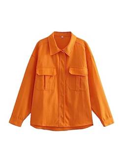 Mnjyihy Stilvolle Damen Jeansjacken Taschen Knöpfe Lockere Mäntel Mit Umlegekragen Orange M von Mnjyihy