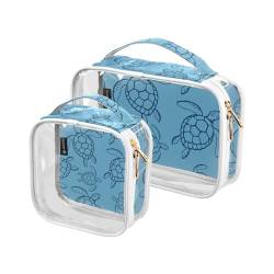 Blue Sea Ocean Turtle transparente Make-up-Tasche, PVC, für Damen und Herren, transparente Reise-Kulturbeutel, 2 Stück, mehrfarbig, 2er-Pack, Kulturbeutel von Mnsruu