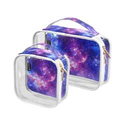Clear Travel Toiletry Bag Galaxy Starry Purple Cosmetic Bag Makeup Bags 2 Pack PVC Portable Waterproof Toiletries Carry Pouch Wash Storage Bag for Women Men, A1844, 2er-Pack von Mnsruu