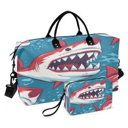 Fierce Shark Reisetasche mit Kulturbeutel und verstellbarem Riemen für Reisen, Fitnessstudio, Yoga, Wochenende, mehrfarbig, Einheitsgröße, Kulturbeutel von Mnsruu