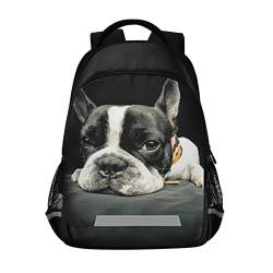 Französische Bulldogge Rucksack für Studenten Jungen Mädchen Schultasche Reise Schwarz Daypack Rucksack von Mnsruu