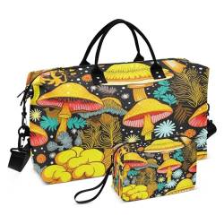 Gelbe Pilz-Reisetasche mit Kulturbeutel und verstellbarem Riemen für Reisen, Fitnessstudio, Yoga, Wochenende, mehrfarbig, Einheitsgröße, Kulturbeutel von Mnsruu