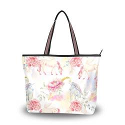 Große Schultertasche Einhorn mit Blumen-Handtasche mit Reißverschluss Strand Taschen, Muster 1 - Größe: Large von Mnsruu