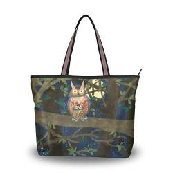Große Schultertasche Eule im Dschungel Handtasche mit Reißverschluss Strandtasche, Mehrfarbig - Multi - Größe: Medium von Mnsruu