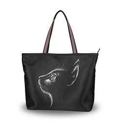 Große Schultertasche mit schwarzem Katzen-Motiv, Handtasche mit Reißverschluss, Strandtaschen, Mehrfarbig - multi - Größe: Medium von Mnsruu