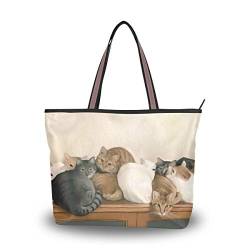 Große Umhängetasche süße Katzen Handtasche mit Reißverschluss Strandtasche, Mehrfarbig - multi - Größe: Large von Mnsruu