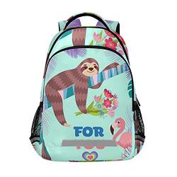 ISAOA Flamingo und Faultier mit Blumenstrauß Schultasche für Jungen Mädchen Büchertasche Casual Daypack Kinder Rucksack mit Brustgurt für Grundschulkinder, Universitätsstudent von Mnsruu