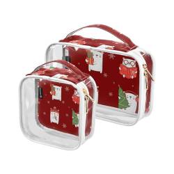 Kosmetiktasche mit süßem Weihnachtsbär, transparent, Reise-Kulturbeutel, 2 Stück, PVC, transparente Kosmetiktaschen für Damen und Herren, mehrfarbig, 2er-Pack, Kulturbeutel von Mnsruu