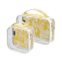 Kulturbeutel mit gelbem Blattmotiv, PVC, transparent, für Damen und Herren, Make-up-Taschen für Reisen, 2 Stück, mehrfarbig, 2er-Pack, Kulturbeutel von Mnsruu