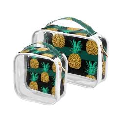 Kulturbeutel mit tropischen Ananas, transparent, mit Griffen, für Reisen, Kosmetiktaschen für Damen und Herren, 2 Stück, mehrfarbig, 2er-Pack, Kulturbeutel von Mnsruu