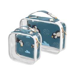 Little Cute Pinguin transparente Make-up-Tasche, Reise-Kulturbeutel, 2 Stück, PVC, transparente Kosmetiktaschen für Damen und Herren, mehrfarbig, 2er-Pack, Kulturbeutel von Mnsruu