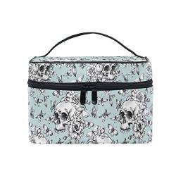 Make-up-Tasche, Totenkopf und Blume, Reise-Make-up-Tasche, Kosmetikkoffer, Kulturbeutel für Mädchen, Frauen, Damen, Schädel 191, OneSize von Mnsruu