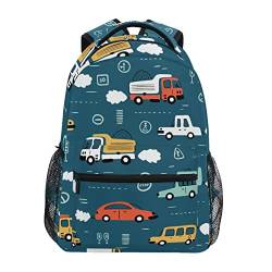 Mnrsuu Auto und LKW Rucksack für Jungen Mädchen Schule Büchertasche Kinder Reise Rucksack Tagesrucksack Laptop Tasche, A214 von Mnsruu