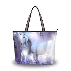 Mnrsuu Große Schultertasche mit Einhorn-Muster, Handtasche mit Reißverschluss, Strandtaschen, multi, Large von Mnsruu