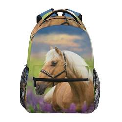 Mnrsuu Palomino Pferd in Blumen Rucksack für Jungen Mädchen Schulbüchertasche Kinder Reiserucksack Tagesrucksack Laptoptasche, A112 von Mnsruu