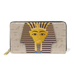 Mnsruu Ägypten Alte Kunst Vintage Damen Brieftasche Reißverschluss Geldbörse Echtes Leder Geldbeutel Telefon Kreditkartenetui Portemonnaie für Frauen Mädchen von Mnsruu