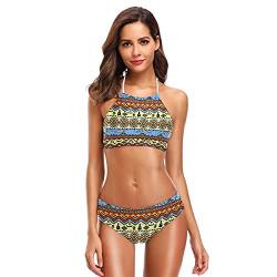 Mnsruu Abstrakt Boho Stil Ethnisch Azteken Damen Neckholder Bikini Bademode High Waist Gepolstert 2 Stück Gr. S / M, mehrfarbig von Mnsruu