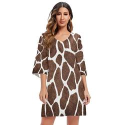 Mnsruu Animal Giraffe Print Damen Casual Chiffon Minikleid 3/4 Ärmel V Ausschnitt, mehrfarbig, L-XL von Mnsruu