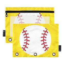 Mnsruu Baseball Gelb Muster Binder Pouches 2 Pack File Bag Pen Bag Binder Pencil Pouch for School Office von Mnsruu