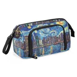 Mnsruu Citscape Galaxy Starry Van Gogh Federmäppchen, große Kapazität, Stiftetasche, Schreibwaren, Federmäppchen, Handtasche für Studenten, Teenager, Schule, Büro, Mehrfarbig von Mnsruu