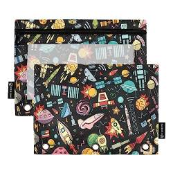 Mnsruu Cosmic Space Alien Planet Federmäppchen für 3-Ringbinder, 2 Stück Binder Federmäppchen mit Reißverschluss, durchsichtiges Fenster, Reißverschluss, Federmäppchen für Schule, Bürobedarf, von Mnsruu