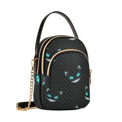 Mnsruu Crossbody Taschen für Frauen Grinsekatze Schwarz Damen Crossbody Taschen PU Leder Handtaschen Kleine Umhängetasche mit Verstellbarer Multi Pocket, A1606, Small von Mnsruu