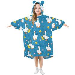 Mnsruu Decke Hoodie für Kinder Niedliche Cartoon Gans Übergroße Warme Fleece Hoodie Decke Tragbares Sweatshirt Plüsch Mädchen Jungen, Niedliche Cartoon-Gans, 128 von Mnsruu