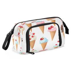 Mnsruu Federmäppchen, Motiv: Eiscreme, Kirsche, Erdbeere, Sommer, große Kapazität, Stiftetasche, Schreibwaren, Federmäppchen, Handtasche für Studenten, Teenager, Schule, Büro, Mehrfarbig von Mnsruu