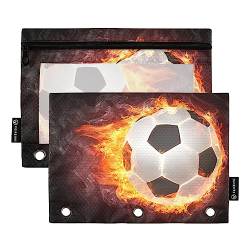 Mnsruu Federmäppchen mit Fußball- und Flamy-Motiv für 3-Ringbinder, 2 Stück Binder-Bleistiftbeutel mit Reißverschluss, durchsichtiges Fenster, Reißverschluss, Federmäppchen für Schule, Bürobedarf, von Mnsruu